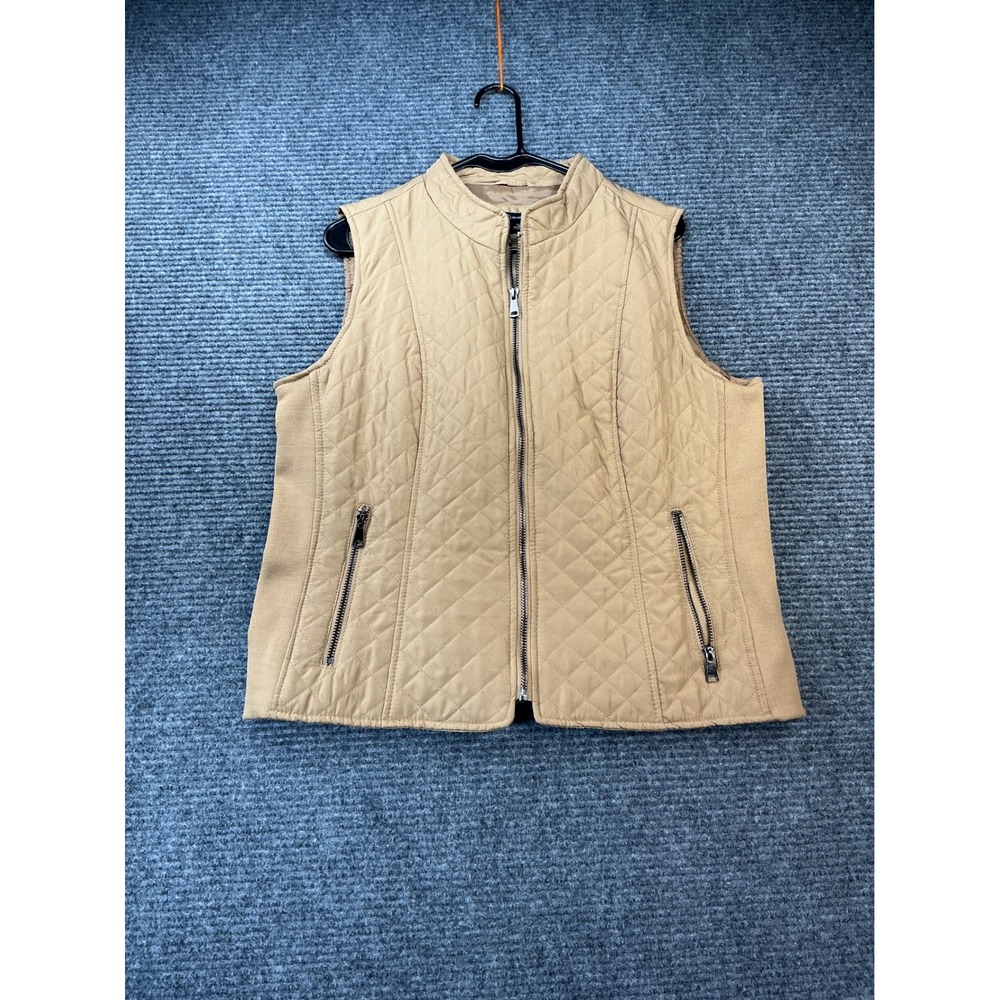 New Directions Quilted Sleeveless Full Zip Vest Women Large Tan PreLoved